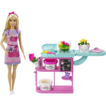 Muñeca Barbie Florista y Set de Juego, Estación para Hacer Flores, 3 Colores de Plastilina