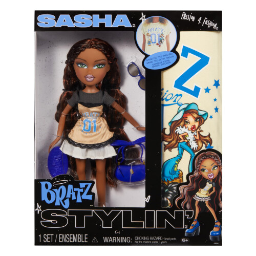 Bratz Bratz Stylin' Sasha Κούκλα Μόδας με Προσαρμόσιμο T-Shirt και Αξεσουάρ