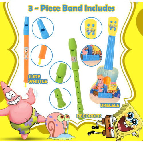 Instrumentos de Guitarra SpongeBob SquarePants para Crianças, Ukulele de 16 Polegadas e Flauta Musical 1