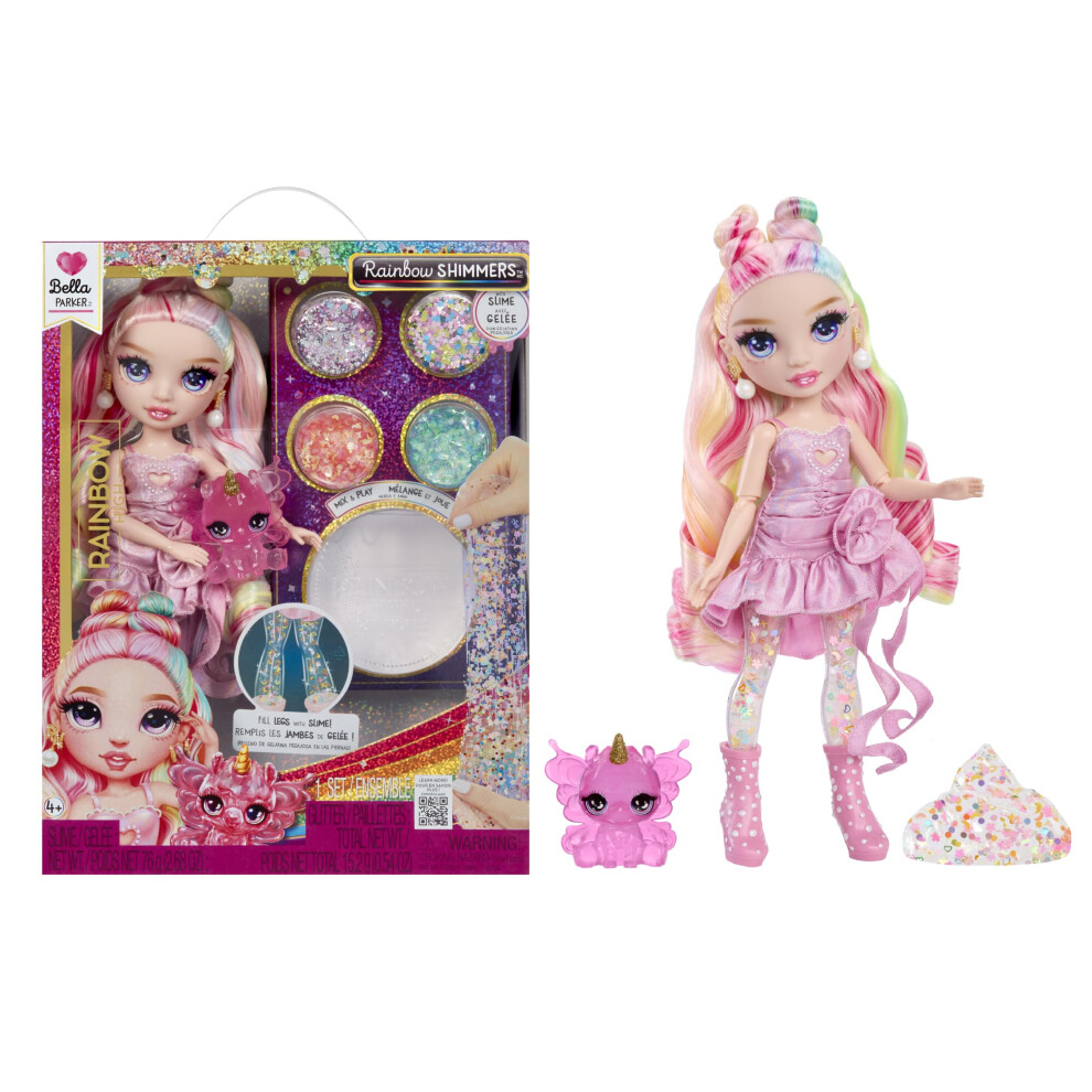 Photos - Doll Rainbow High Rainbow Shimmers with Slime - Bella Pink 11 Create a Rainbow Fashion  Slime Kit 543701 