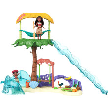 Mattel Disney Moana 2 Jouets, Playset Aventure de Moana avec Poupées Moana & Simea, 5 Zones de Jeu & 8 Accessoires