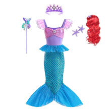 Vestido de Princesa Sereia Brilhante com Coroa e Peruca para Meninas 2T