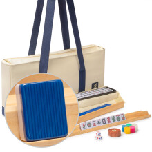 Set di Mahjong Americano Yellow Mountain Imports, Harbor Tide con Borsa in Tela Beige e Blu - 4 Racks All-in-One con Pushers