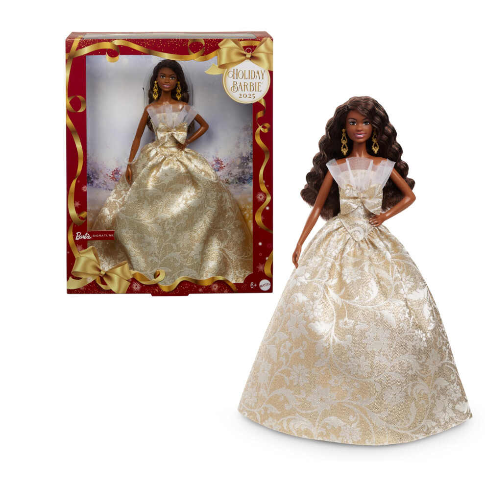 Photos - Doll Barbie Signature  Holiday Black Hair Fashion  Wearing Silver & Gold Gown, Seasonal Collector in Displayable Packagin  2025