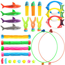 Anéis de Mergulho Brinquedos de Piscina Adultos, 27 Pçs Brinquedos de Mergulho para Crianças 4-8 Anos, Conjunto Torpedo Tubarão