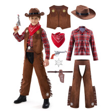 Spooktacular Creations Halloween Cowboy Kostume til Drenge B?rn Brun Western Costume Child Deluxe Cowboy Outfit S?t til sm?b?rn Halloween Dress-u