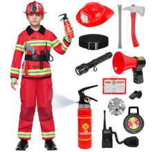 Spooktacular Creations Costume da pompiere per ragazzi di Halloween Costume da pompiere per bambini Tuta rossa da pompiere per bambini Set di acc