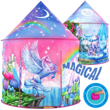 W&O Tente de jeu scintillante licorne avec sons magiques de licorne Tente pop-up captivante pour filles Parfaite pour jouer en intrieur et e