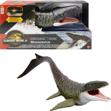 Mattel Jurassic World Rebirth Super kolosalny Mosasaurus Figurka Zabawkowy dinozaur z 2 akcjami ataku Dokladny i ruchomy film