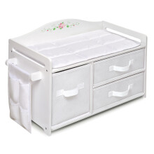 Stazione per la cura delle bambole con cesto di tasso con tre cestini e organizer tascabile - Ideale per bambole da 18 a 20 pollici - Bianco