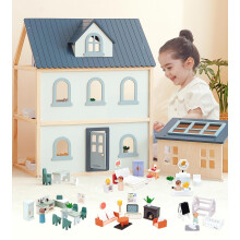 PairPear Casa de muecas grande de madera, casa de juegos de 3 pisos con 64 piezas, muebles, accesorios y garaje, juego de simulacin, casa de mu