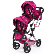 Bayer: Kinderwagen Neo Twin Hot Pink & Polka Dots Fairy Platz fr 2 Puppen bis zu 18 Zoll. Umhngetasche, verstellbarer Griff, faltbar, fr K