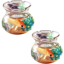 2 Pezzi Set di Ciotole per Pesci in Miniatura Acquari Rotondi in Resina con Erba di Pesci Rossi Accessori per Case delle Bambole Decorazione per