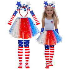 Conjunto de Tutu do 4 de Julho para Meninas 6 a 12 Anos Tutu Patriótico Vermelho, Branco e Azul