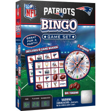 Msterverk - NFL Bingo officiellt licensierad New England Patriots fotbollsspelset innehller spinner 84 anpassade marker 6 bingokort Familje- oc