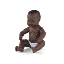 Boneco Miniland 15 3/4'' Recém-Nascido Menino Africano - Feito na Espanha, Correto Anatomical