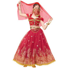 ELLYDOOR Costume da Principessa Jasmine per Ragazze Aladdin Dress UP Halloween Cosplay Party Danza del Ventre Vestito Vino Rosso Tag 120