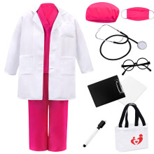 ZZIHAN Set Costume da Dottore per Bambini - Scrub da Infermiera Rosa e Camice da Laboratorio con Portastetoscopio - Completo da Veterinario/Infer