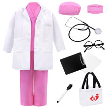 ZZIHAN L?gekostumes?t til b?rn - Pink sygeplejerskescrubs og laboratoriefrakke med stetoskopudklipsholdere - Dyrl?ge-/sygeplejerske-outfit til dr