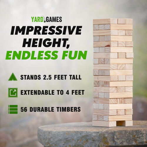 Yard Games Giant Tumbling Timbers | Tumbling Tower Stacking Game with 56 pieces 1