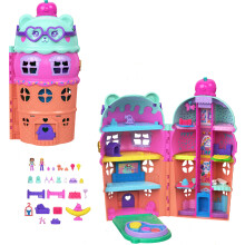 Polly Pocket Micro Dolls & Large Gelato House Spielset Eisbären-Thema mit über 25 Zubehörteilen, darunter Möbel, Lebensmittel und Haustiere