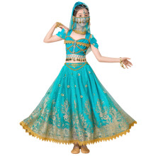 ELLYDOOR Costume da Principessa Jasmine per Ragazze Aladdin Dress UP Halloween Cosplay Party Vestito di Danza del Ventre Etichetta Blu 140