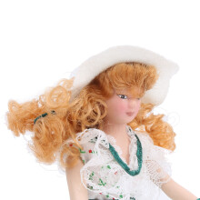 Miniature 1:12 Porcelain Doll Green Dress Elegant Lady Dollhouse Accessory