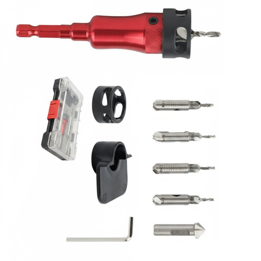 Woodworking Tool Set Countersink Drill Bit Lightweight Body-Red 7754000310012