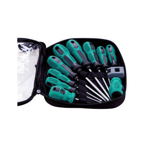 Steel Flat & Slotted Bit Screwdriver Handle-10 piece set