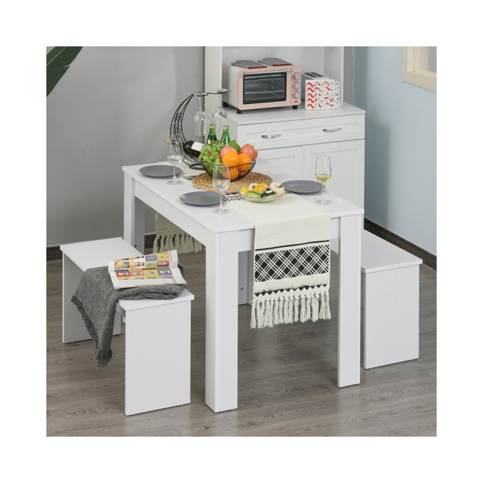 White Wooden Kitchen Dining Table with 2 Benches - Compact Set for Small-Scale Dining Space Efficient Design-image-OPC-PMXBRX6-NEW