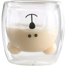 Taza con forma de oso, vaso multifuncional de doble pared de vidrio con propiedades térmicas, diseño adorable, capacidad de 201-300 ml, ideal para