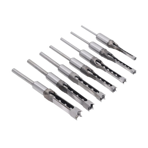 7 Piece Square Hole Woodworking Drill Set Mortise Chisel Bits