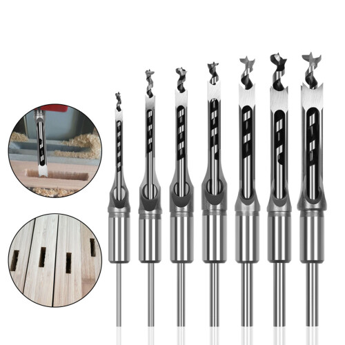 7 Piece Square Hole Woodworking Drill Set Mortise Chisel Bits 2