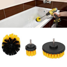 Powerful Drill Brush Floor & Tile Scrubber Set Nylon Material Yellow Handle