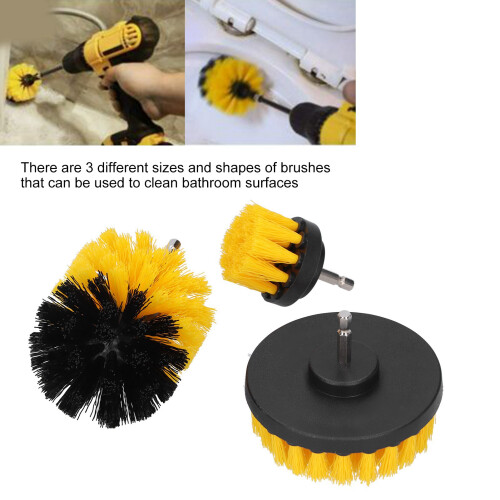 Powerful Drill Brush Floor & Tile Scrubber Set Nylon Material Yellow Handle 2