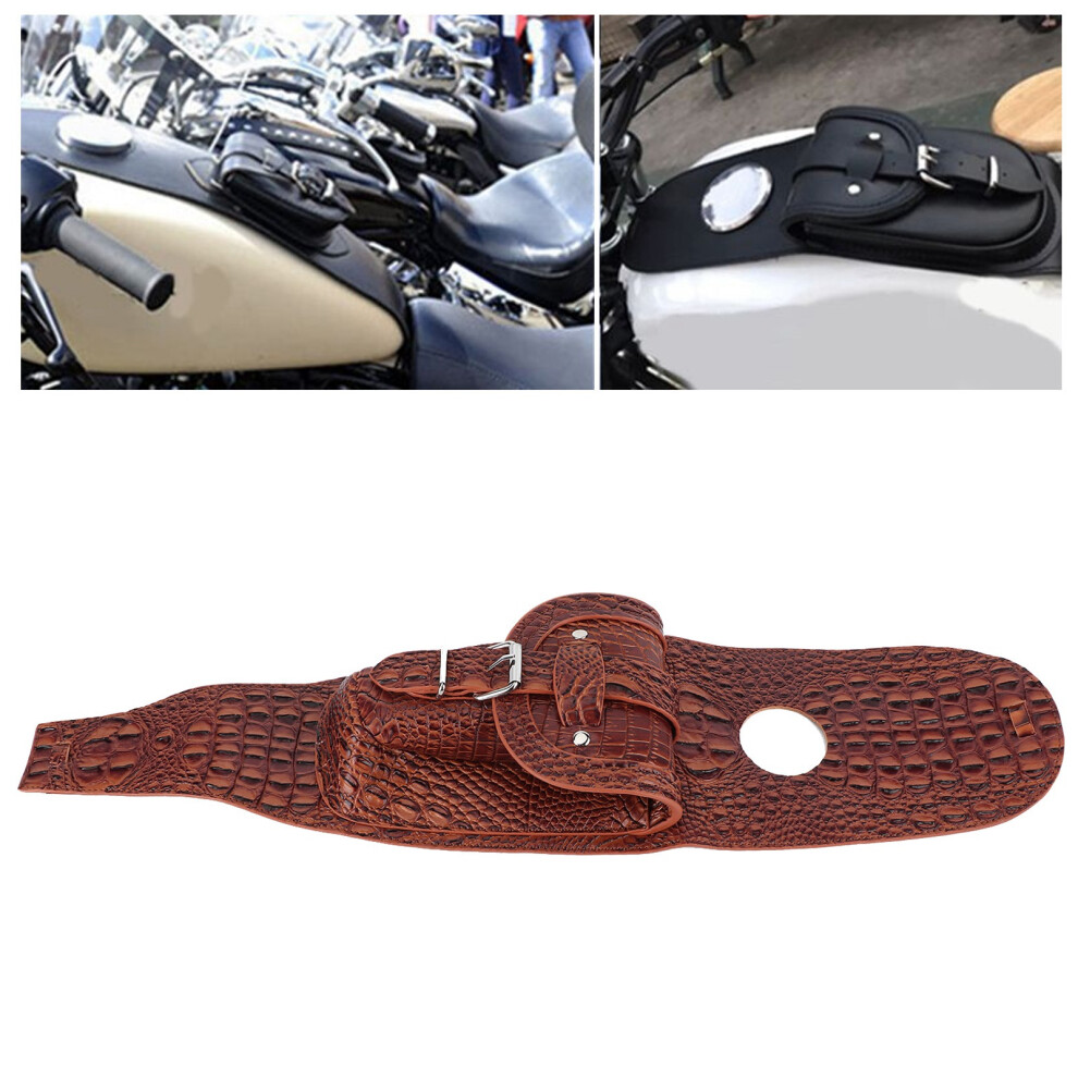 Motorcycle Pu Leather Gas Tank Cover Panel Bag 610X135mm Brown 7601360227095