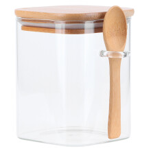Barattoli in vetro di alta qualità con coperchi e cucchiai in bambù, design squisito, contenitori da cucina ermetici di forma quadrata, resistenti