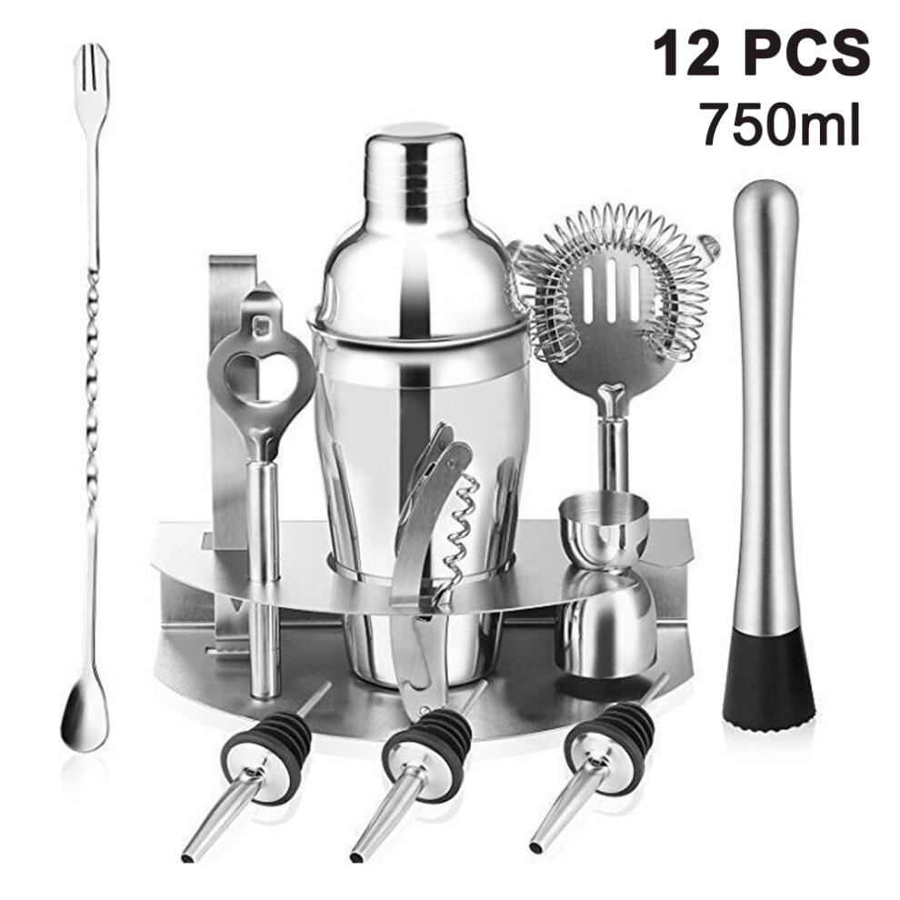 Entertainment Drink Mixing, 750Ml Cocktail Shaker Set, 12-Piece Stainless Steel 304 Bar Tools, Ideal For Home Bars And Party Hosting, Includes Stand A-image-OPC-PMXCZBY-NEW