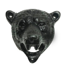 Deschizător de sticle din fontă cu design de urs grizzly dinți, aspect antic, reproducere vintage pentru decor rustic de cabană