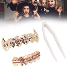 Hip Hop Pink Gold Teeth Brace Set Metal Decoration Jewelry for Halloween Party