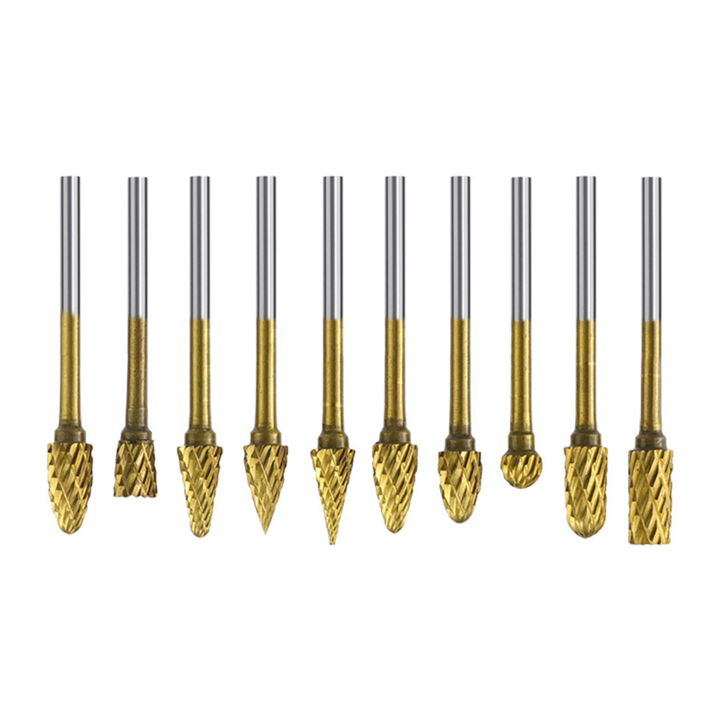 10Pieces Alloy Steel Rotary File Burrs Double-Alloy Steel Gold 7754000318254