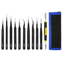 10/11Pcs Industrial Tweezers Set with Canvas Bag for- 11Pcs
