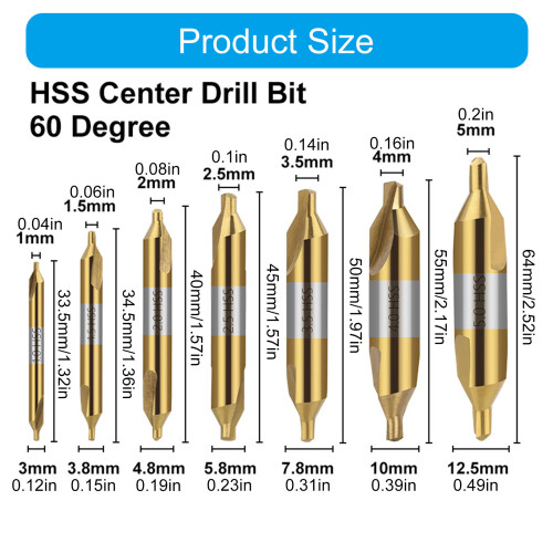 7Pcs Center Drill Bits Set High Speed Steel Center Drill Bits 2