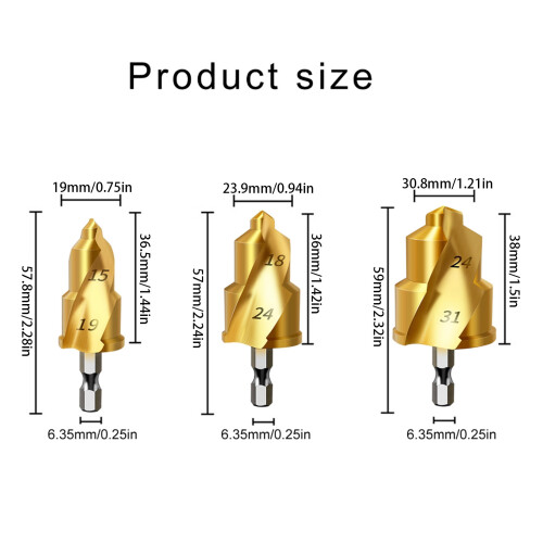 3Pcs Lifting Stepped Drill Replacement Practical Multipurpose 1