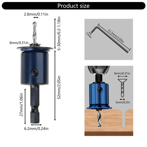 8mm Shank Drills Bit Core Countersink Drills Router Bit-3.2mm 1