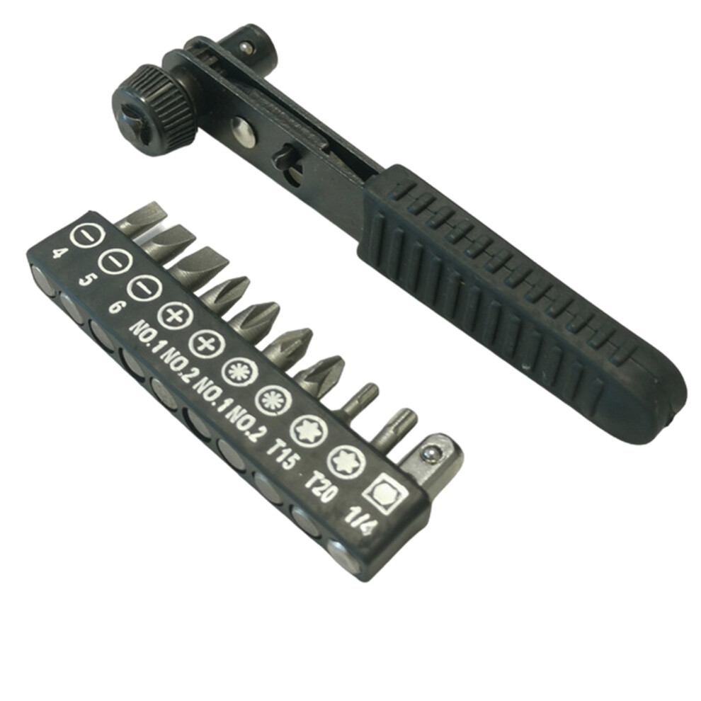 Ratchet Wrench Mini 1/4Inch Socket Spanner-Wrench Plus 10 Bits 7696000245638