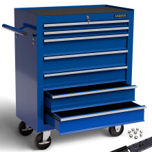 AREBOS 7-Drawer Tool Cabinet Garage Tool Chest with Wheels Workshop Tool Storage Lockable Blue