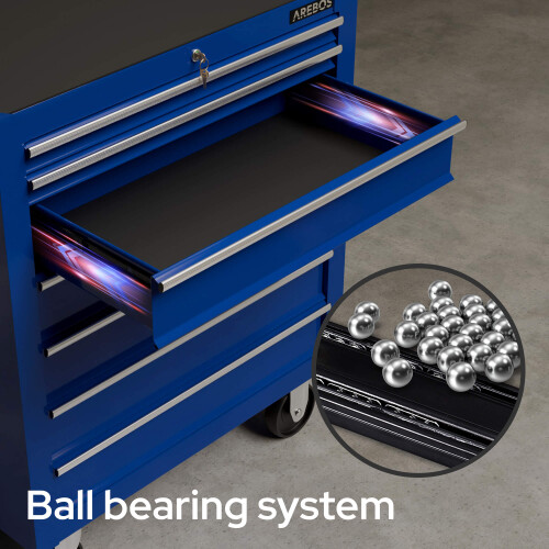 AREBOS AREBOS 7-Drawer Tool Cabinet Garage Tool Chest with Wheels Workshop Tool Storage Lockable Blue 2