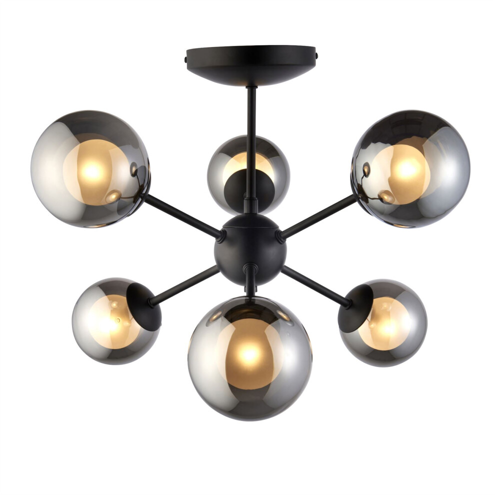 Cole - Black with Smoke Glass 6 Light Ceiling Semi Flush Fitting-image-OPC-PMXF698-NEW