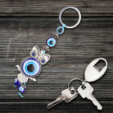 Exquisite blauer Eulenschlüsselanhänger mit bösem Auge Charm zum Schutz vor negativen Energien